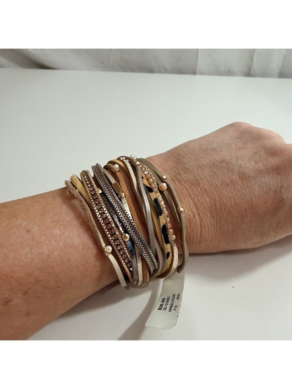 Francesca’s Womens Multiple Leather Suede Straps Bracelet With Magnetic Closure